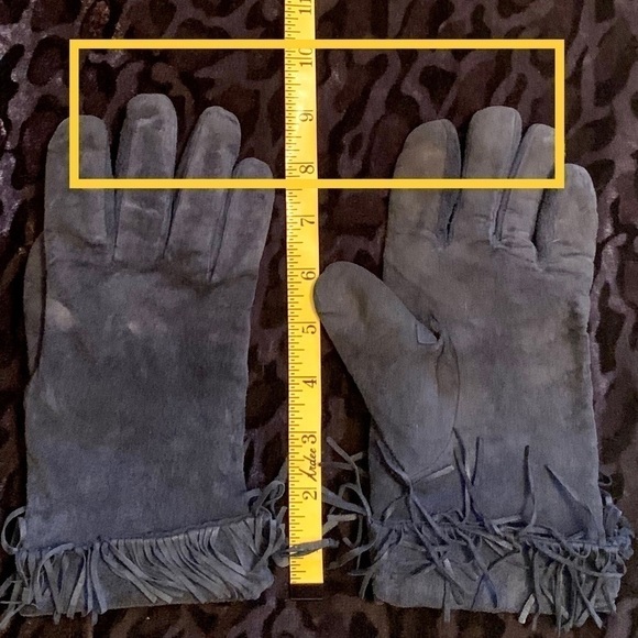 🧤 🕶 Extremely Cool Women’s Blue Suede Gloves with Fringe, Pre-owned 👖👢 - Picture 6 of 7